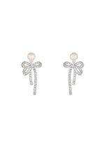 Load image into Gallery viewer, Silver Bowknot Pearl Earrings
