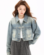 Vintage Washed Cropped Denim Jacket
