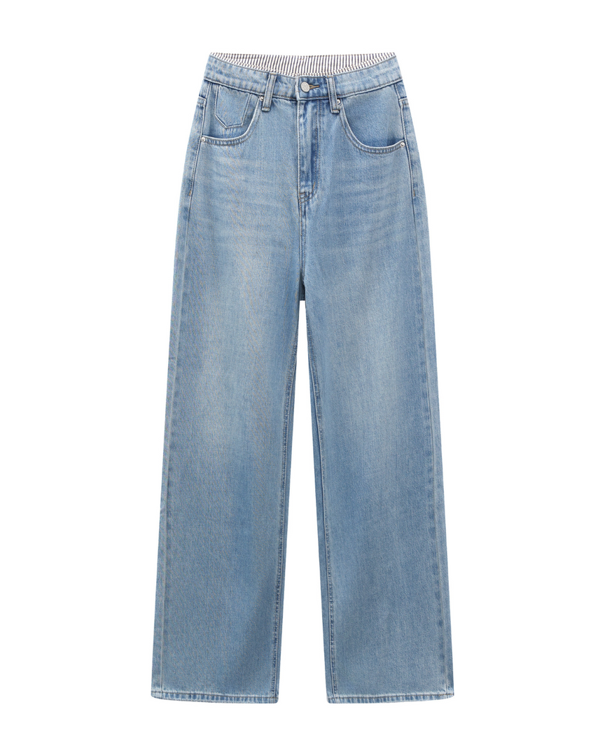 Willow Stripe Panel Wide-Leg Jeans
