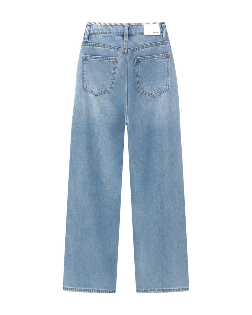 Willow Stripe Panel Wide-Leg Jeans
