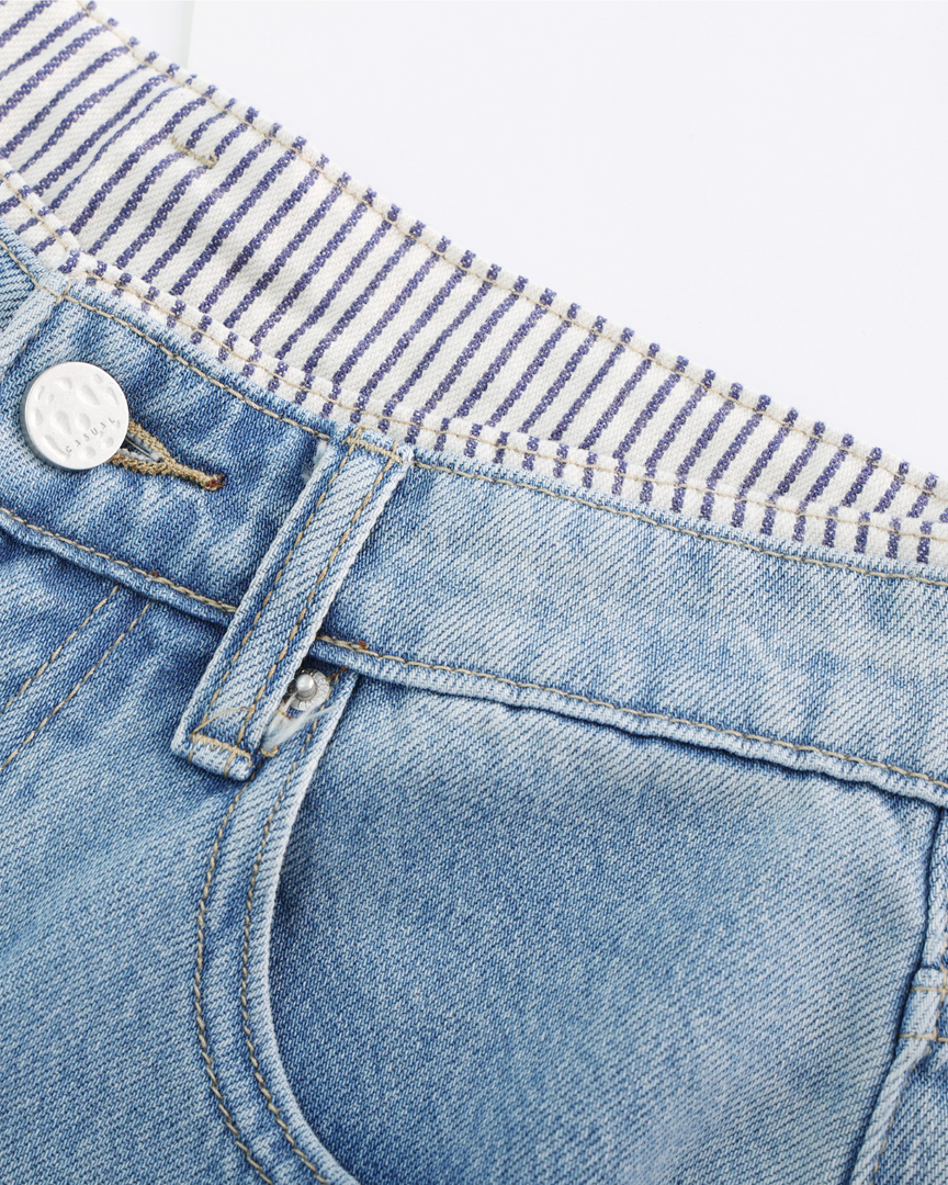 Willow Stripe Panel Wide-Leg Jeans