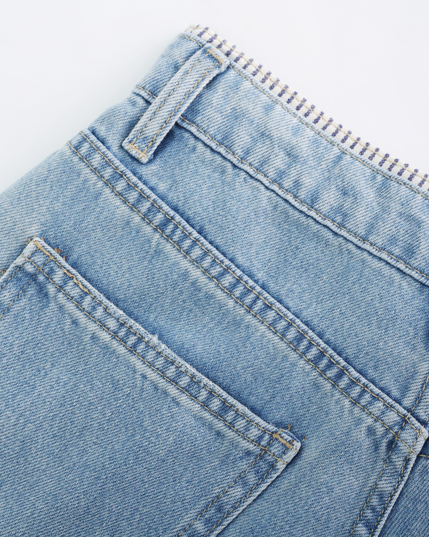 Willow Stripe Panel Wide-Leg Jeans