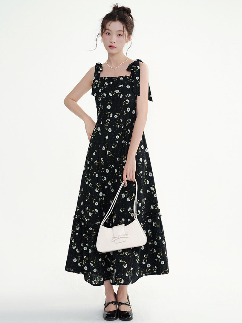 Midnight Garden Tie-Shoulder Maxi Dress