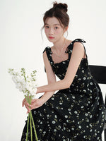 Load image into Gallery viewer, Midnight Garden Tie-Shoulder Maxi Dress
