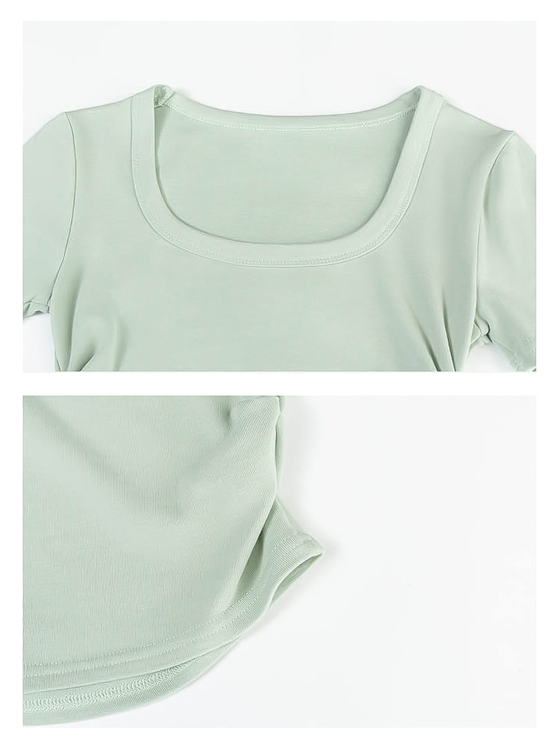 Square Neck Ruched Short Sleeve T-Shirt