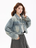 Load image into Gallery viewer, Vintage Washed Cropped Denim Jacket
