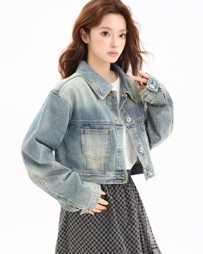 Vintage Washed Cropped Denim Jacket