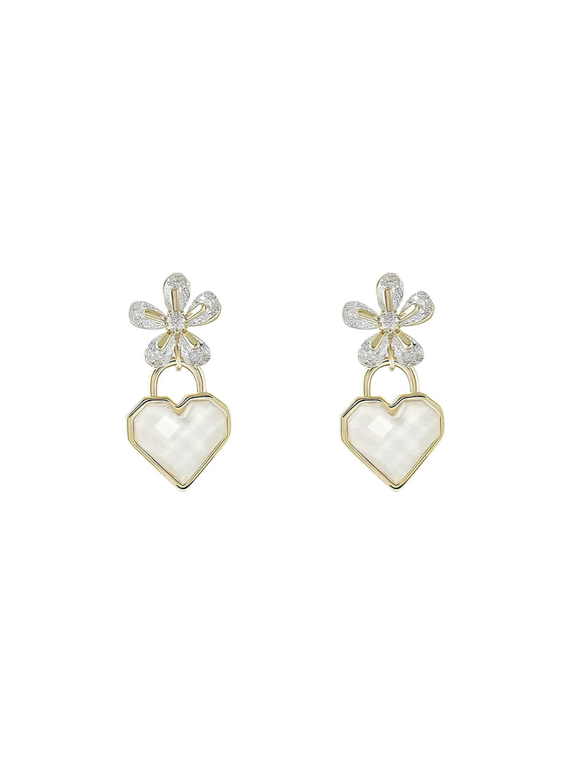 Floral Heart Lock Earrings