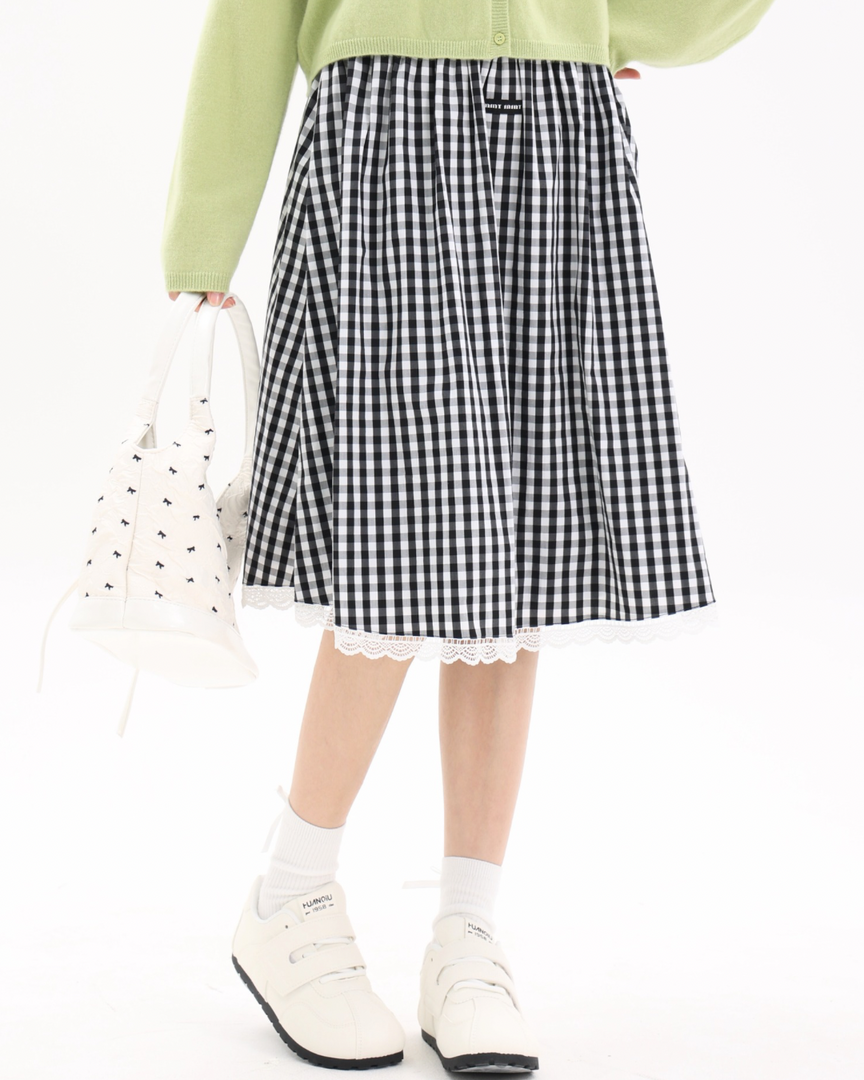 Lace-Trim Pleated A-Line Skirt