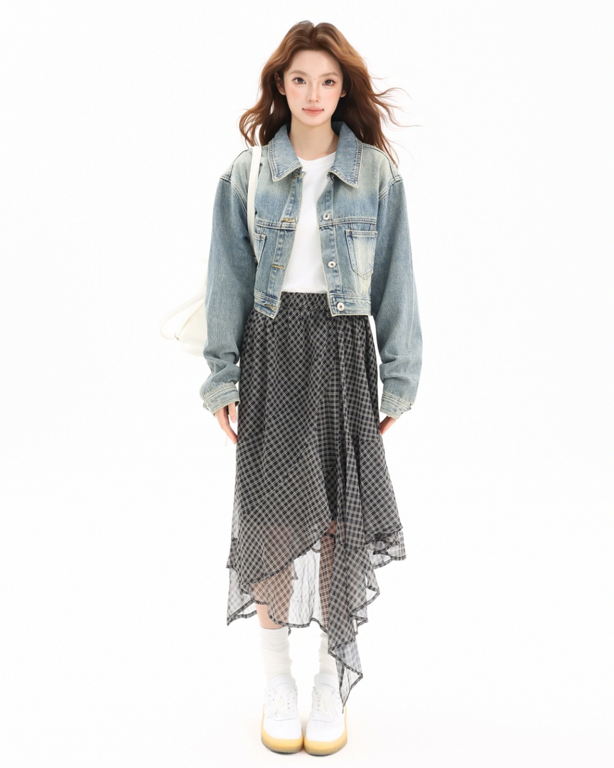 Vintage Washed Cropped Denim Jacket