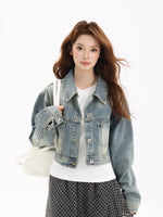 Load image into Gallery viewer, Vintage Washed Cropped Denim Jacket

