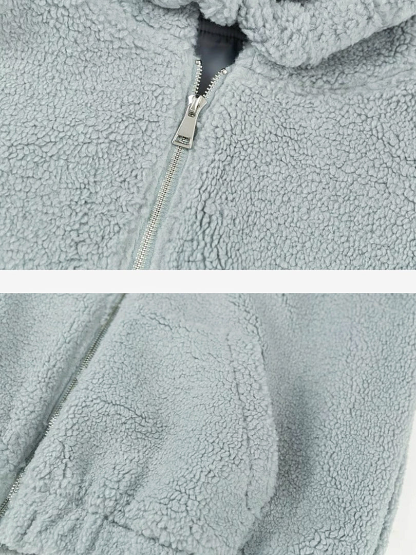 Drawstring Hooded Plush Wool Coat