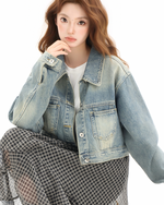 Load image into Gallery viewer, Vintage Washed Cropped Denim Jacket
