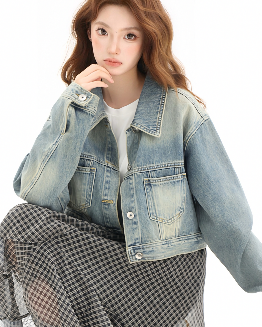 Vintage Washed Cropped Denim Jacket