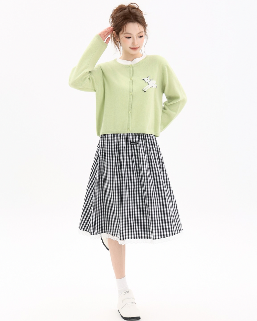 Lace-Trim Pleated A-Line Skirt