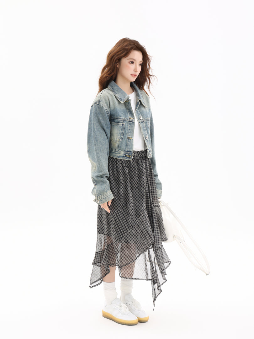 Vintage Washed Cropped Denim Jacket