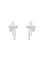 Load image into Gallery viewer, Silver Bowknot Pearl Earrings
