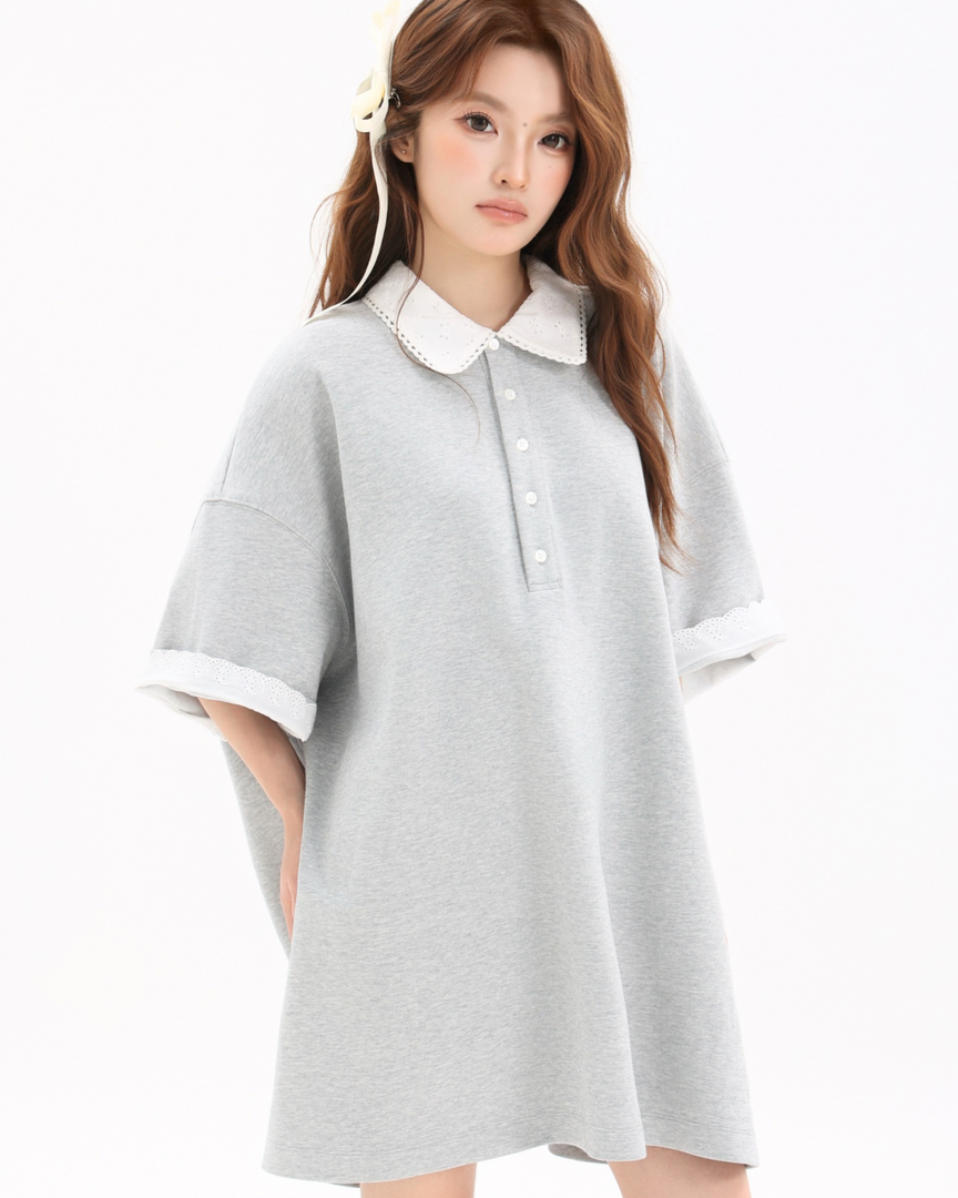 Lace Trim Polo Dress