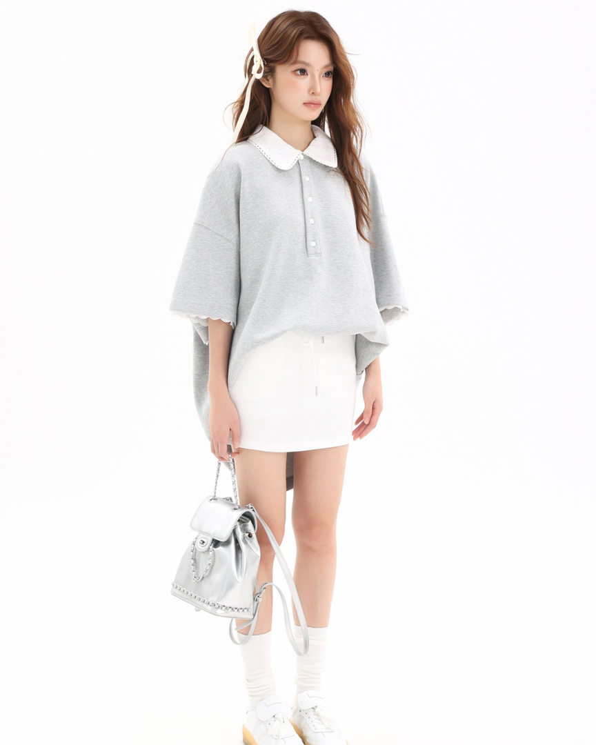Lace Trim Polo Dress