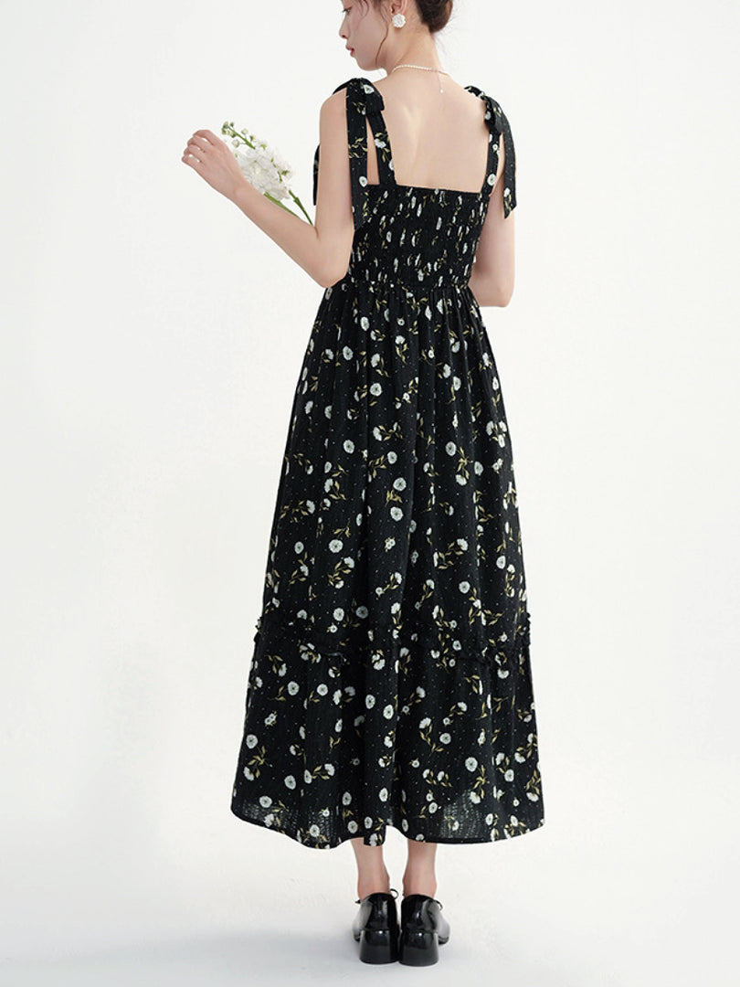 Midnight Garden Tie-Shoulder Maxi Dress