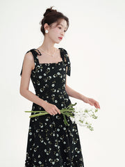 Midnight Garden Tie-Shoulder Maxi Dress