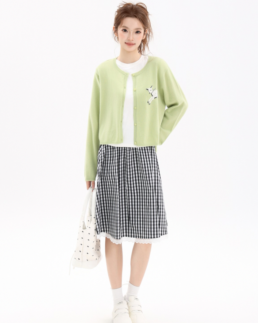 Lace-Trim Pleated A-Line Skirt