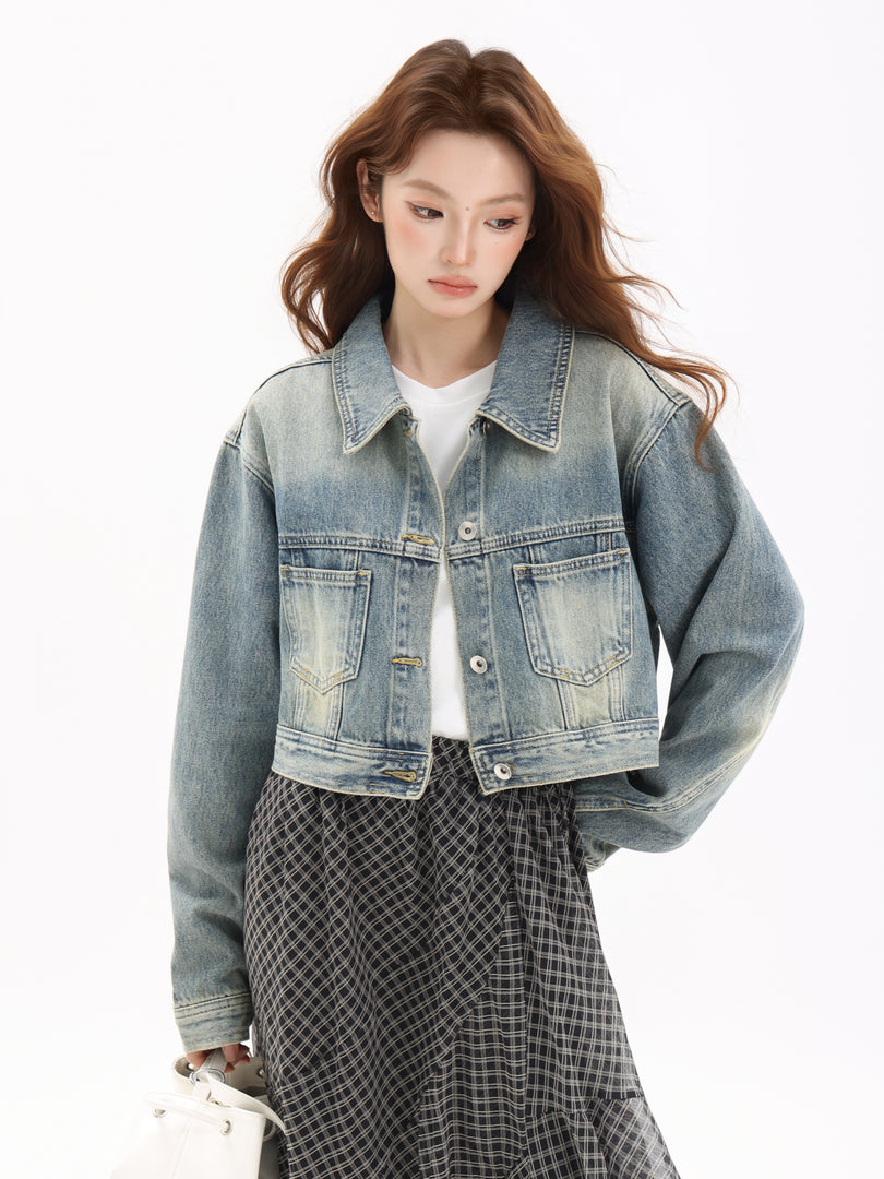Vintage Washed Cropped Denim Jacket