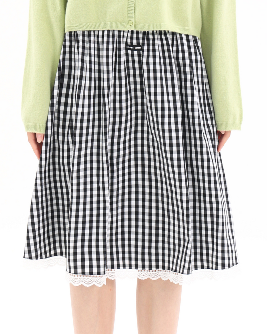 Lace-Trim Pleated A-Line Skirt