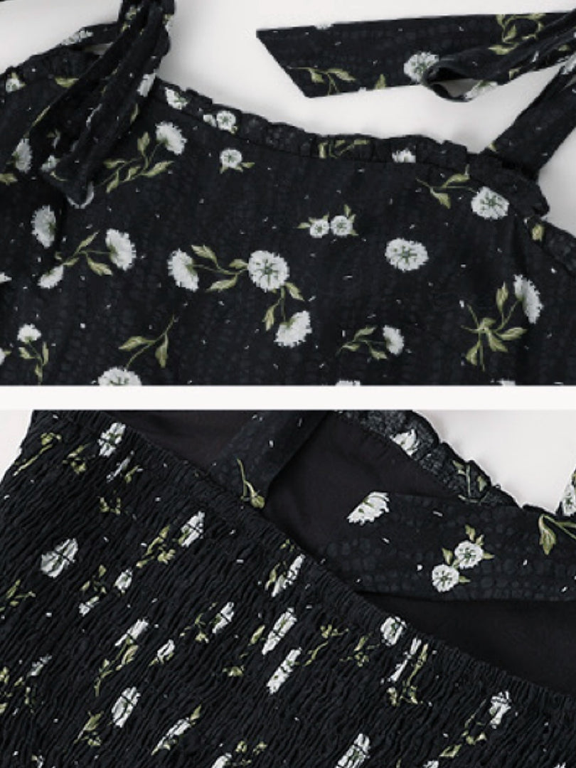 Midnight Garden Tie-Shoulder Maxi Dress