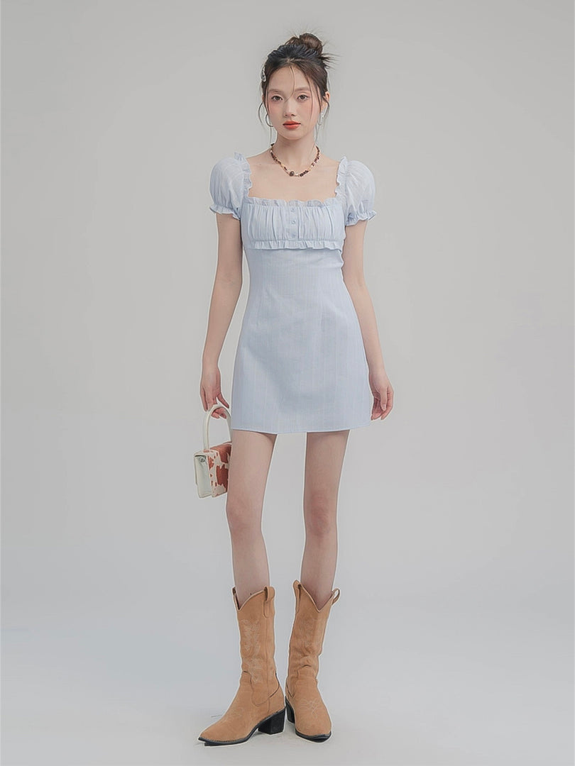Puff-Sleeve Mini Dress
