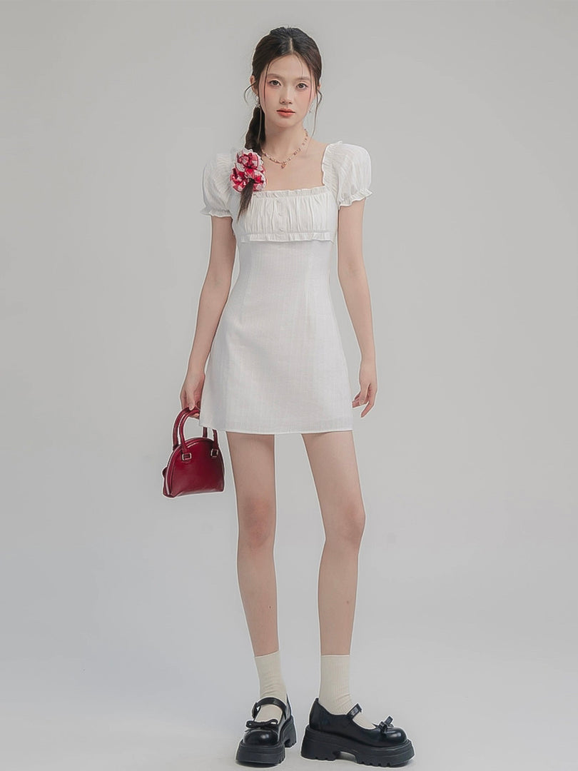 Puff-Sleeve Mini Dress