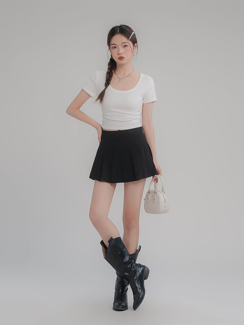 Square Neck Ruched Short Sleeve T-Shirt