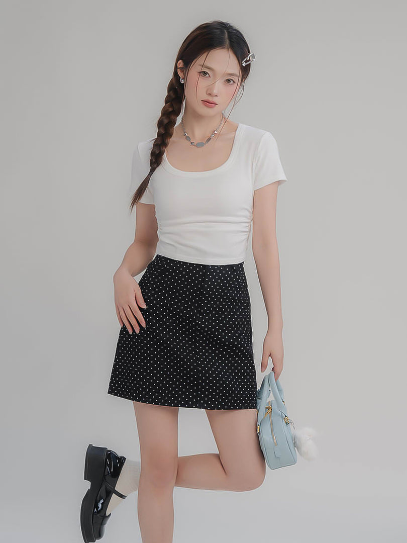 Square Neck Ruched Short Sleeve T-Shirt