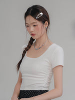 Load image into Gallery viewer, Square Neck Ruched Short Sleeve T-Shirt
