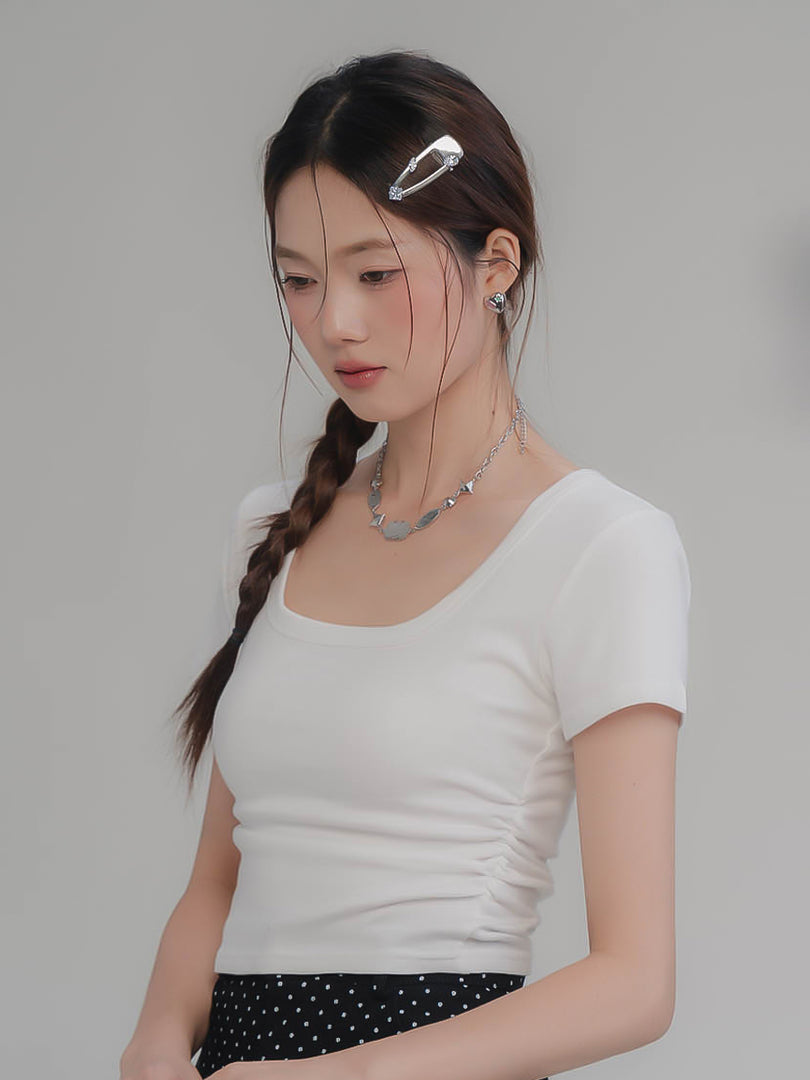 Square Neck Ruched Short Sleeve T-Shirt