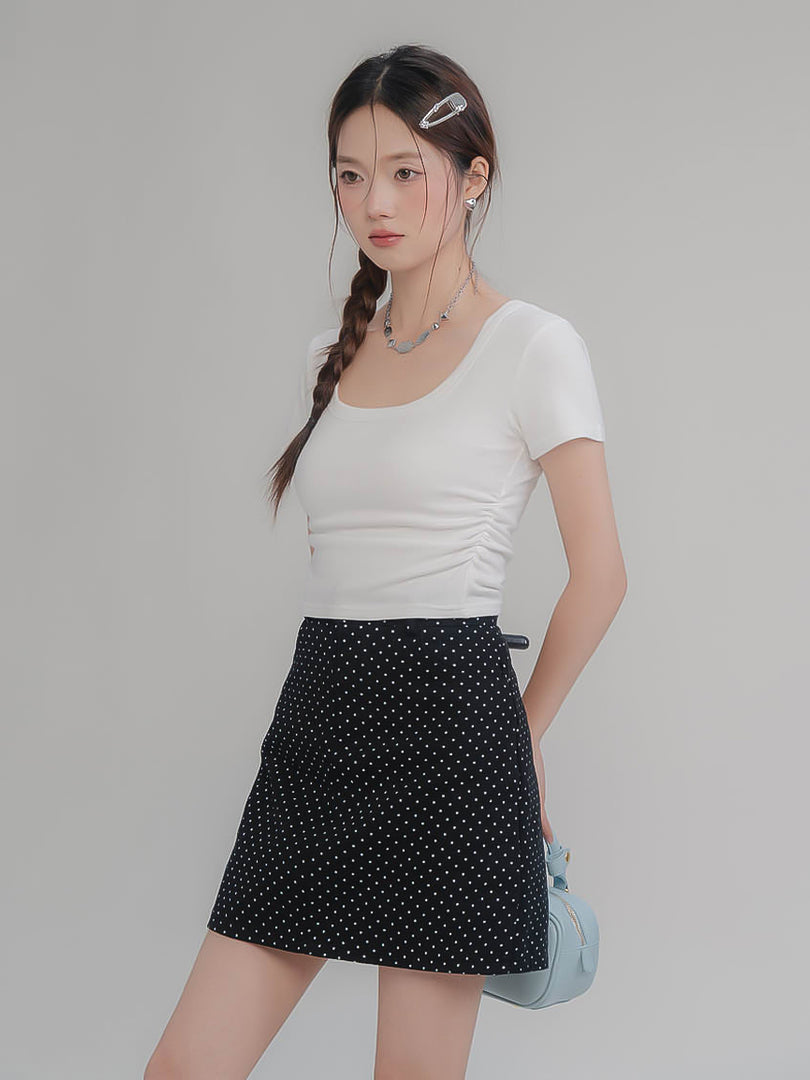 Square Neck Ruched Short Sleeve T-Shirt