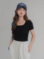 Load image into Gallery viewer, Square Neck Ruched Short Sleeve T-Shirt
