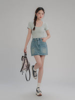 Load image into Gallery viewer, Square Neck Ruched Short Sleeve T-Shirt
