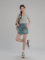 Load image into Gallery viewer, Square Neck Ruched Short Sleeve T-Shirt
