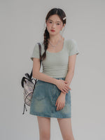 Load image into Gallery viewer, Square Neck Ruched Short Sleeve T-Shirt
