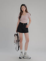 Load image into Gallery viewer, Square Neck Ruched Short Sleeve T-Shirt
