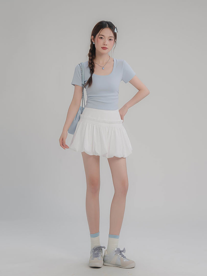 Square Neck Ruched Short Sleeve T-Shirt